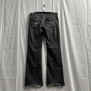 Y2K Suko Jeans low rise black flared jeans with embroidered pockets Sz 9 grunge